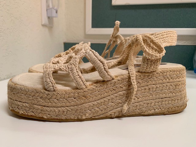 MUDD Vintage Beige Macramé Platform Espadrille Sandals Y2K Women’s Size 9 EUC!!