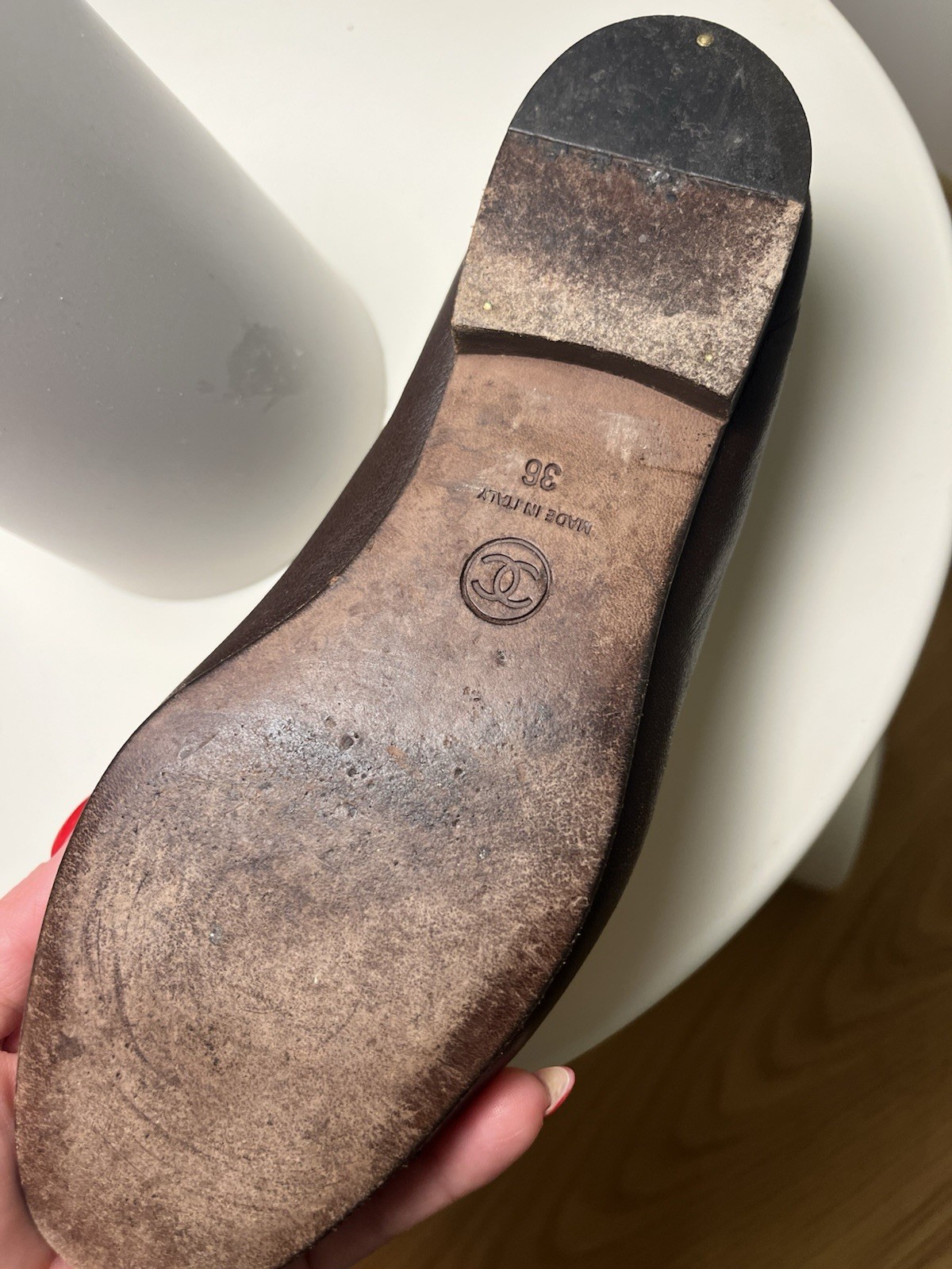 CHANEL Ballet Flat Brown & Black Cap Toe Size 36 (Right Foot Only)