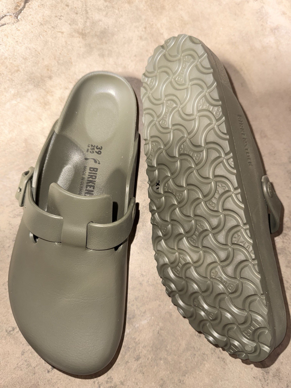 BIRKENSTOCK NIB BOSTON EVA (PLASTIC BLEND) KHAKI GREEN 39 Ladies 8N