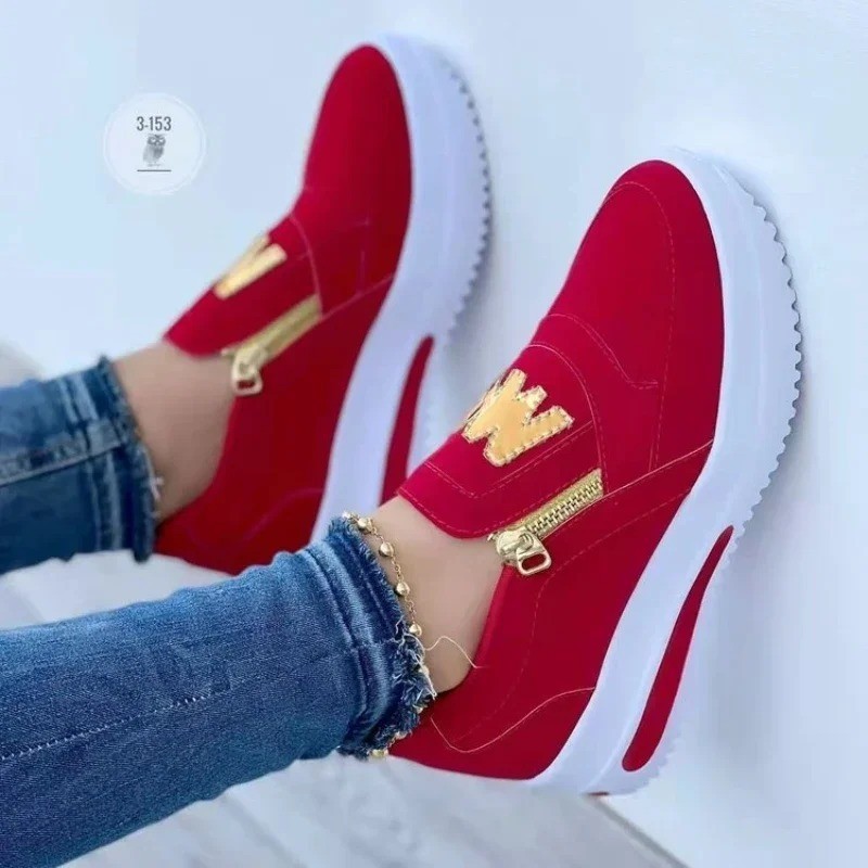 Womens Front Zip Sneakers Large Size Non Slip Casual Comfortable Shoes