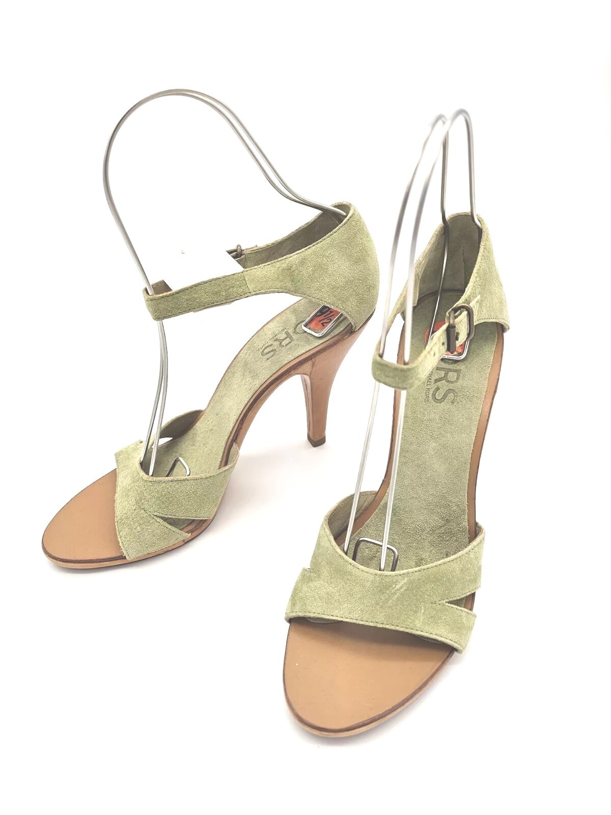 MICHAEL KORS Women’s ALL LEATHER Pear Green Suede Sandal Heels 9.5 Fits 9 NWT 🍐