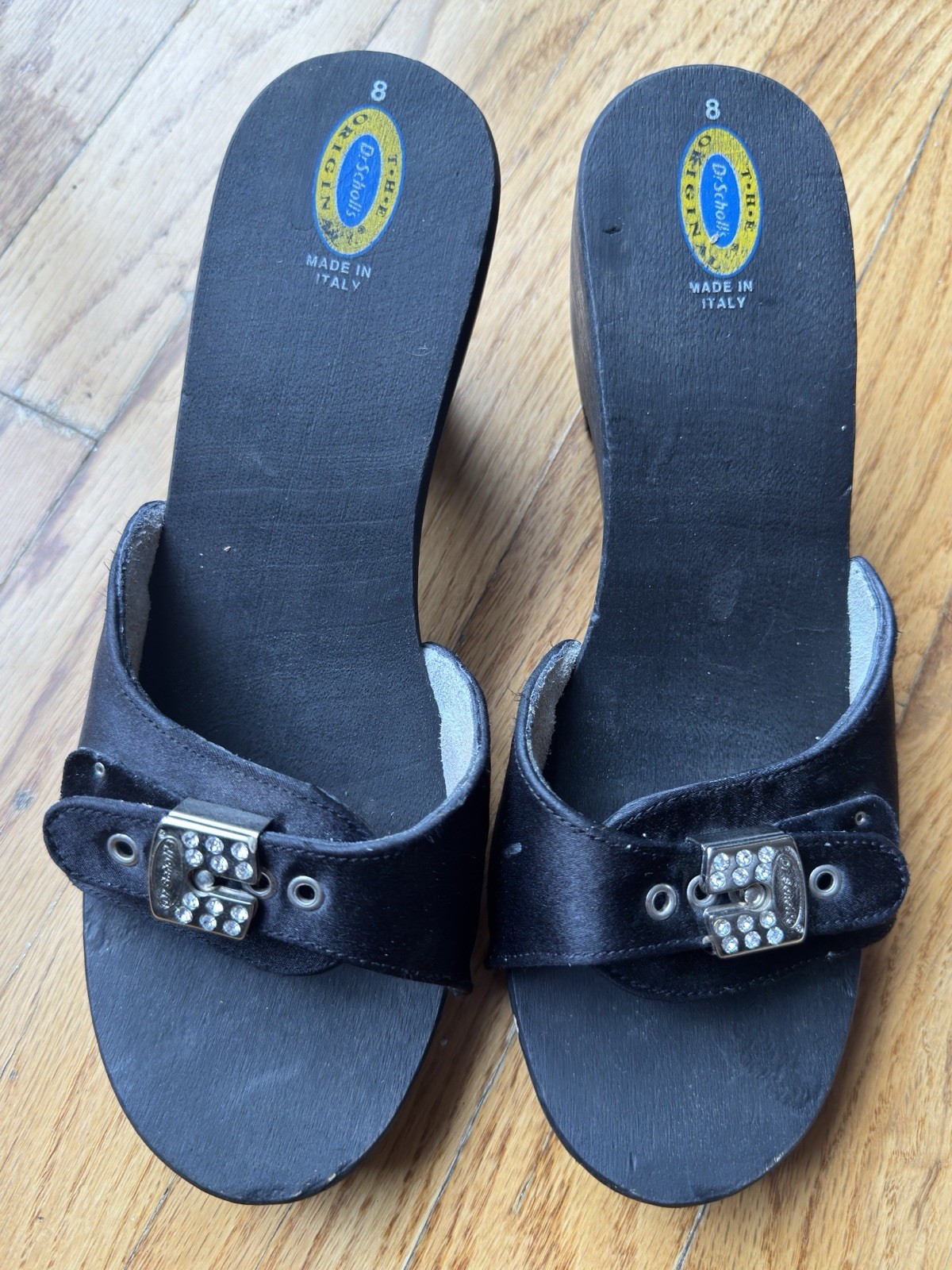 Dr. Scholl’s Original Black Wooden Slide Sandals Women’s Size 8 Made in Italy