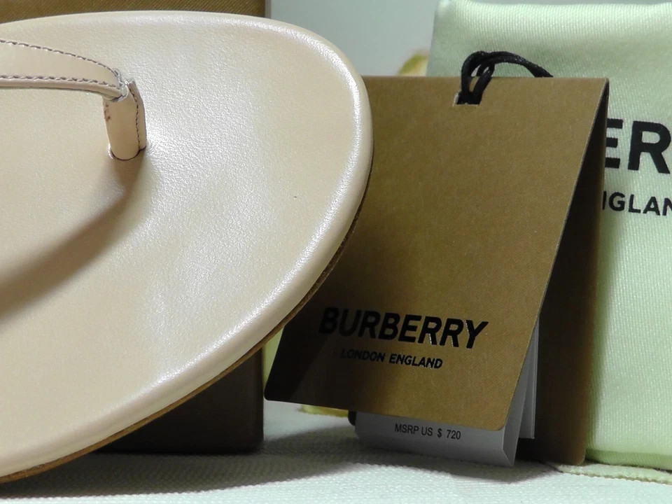 BURBERRY Pale Nude EMILY T-Strap Leather Thong Sandals Size 36.5 US***$720**NIB