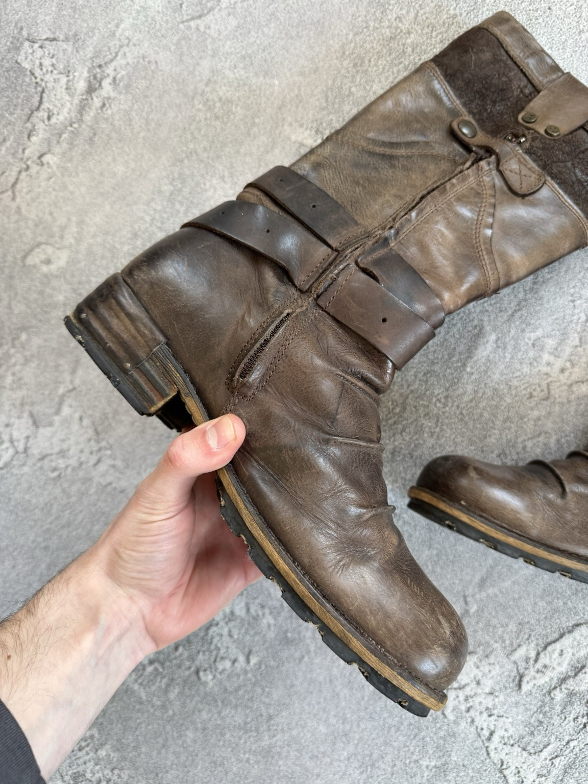 Yellow Cab 40size Brown Leather Western High Boots Shoes Cowboy Biker Motorcycle