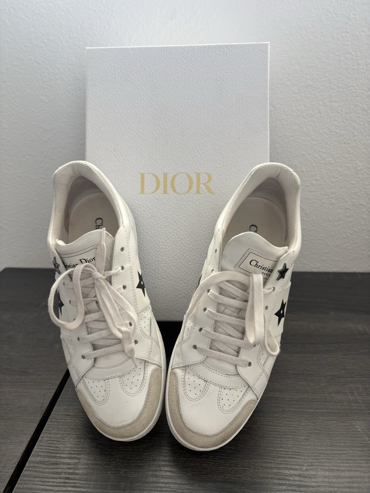 Authentic Dior White/Black Low Top Lace-Up Logo Sneakers Casual Athletic