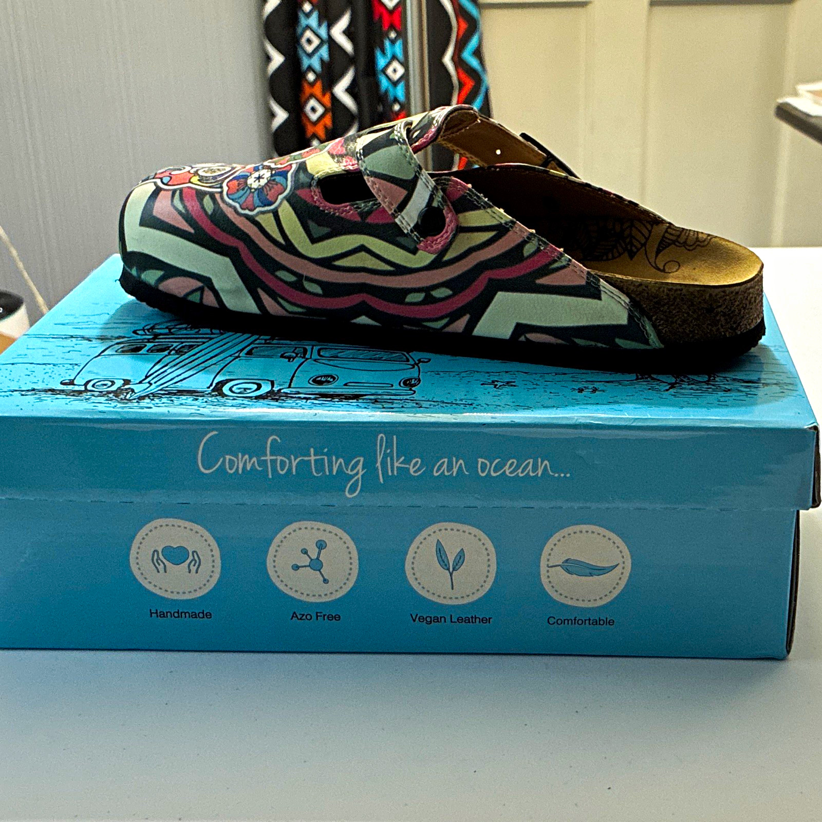 Calceo Women’s Clog Sandals Multicolor Geometric Sugar Skull Sz 9