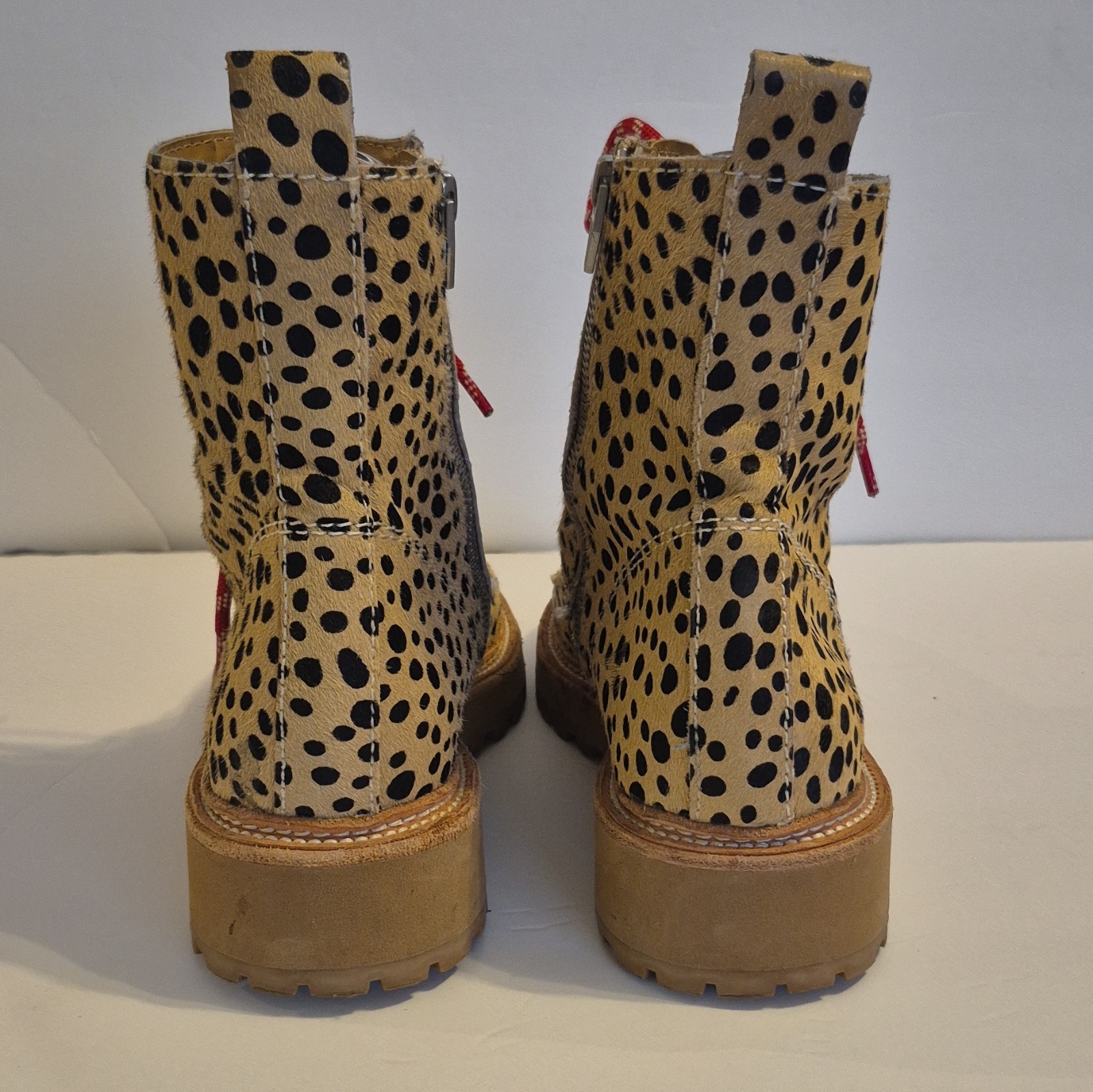 Dolce Vita Women’s Leather Animal Print Combat Ankle Boots Lace-Up Zip 8.5