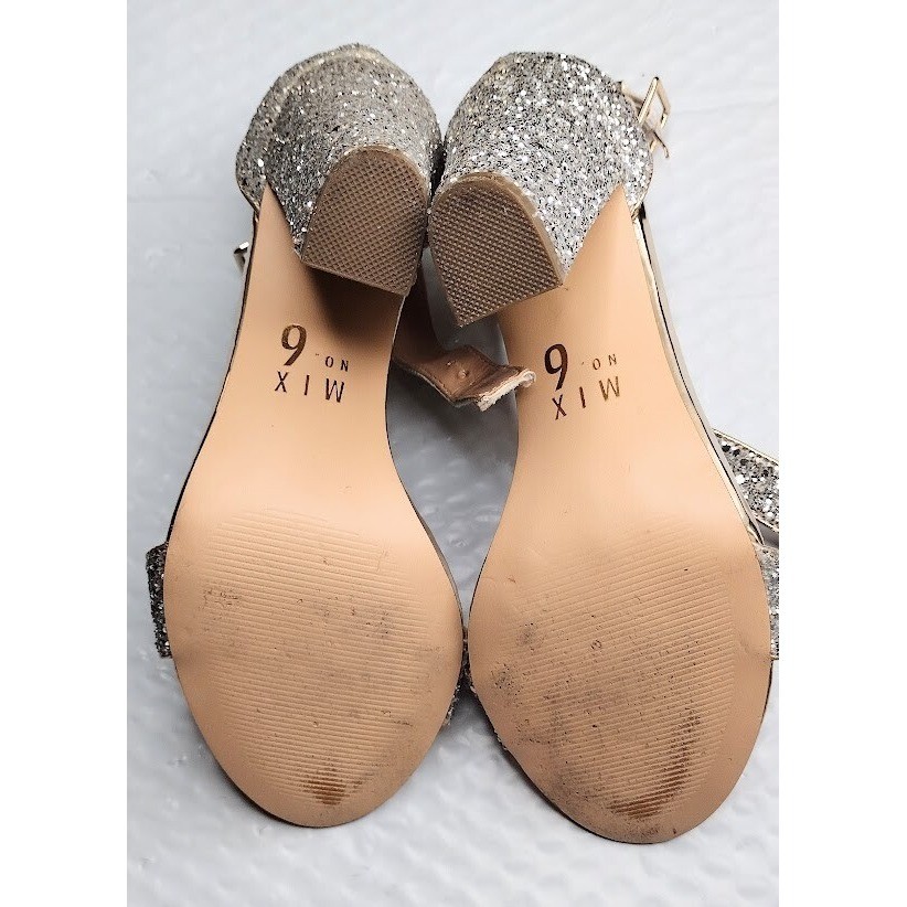 Mix No 6 Womens Glitter Block Heel Ankle Strap Sandals Gold Silver size 8
