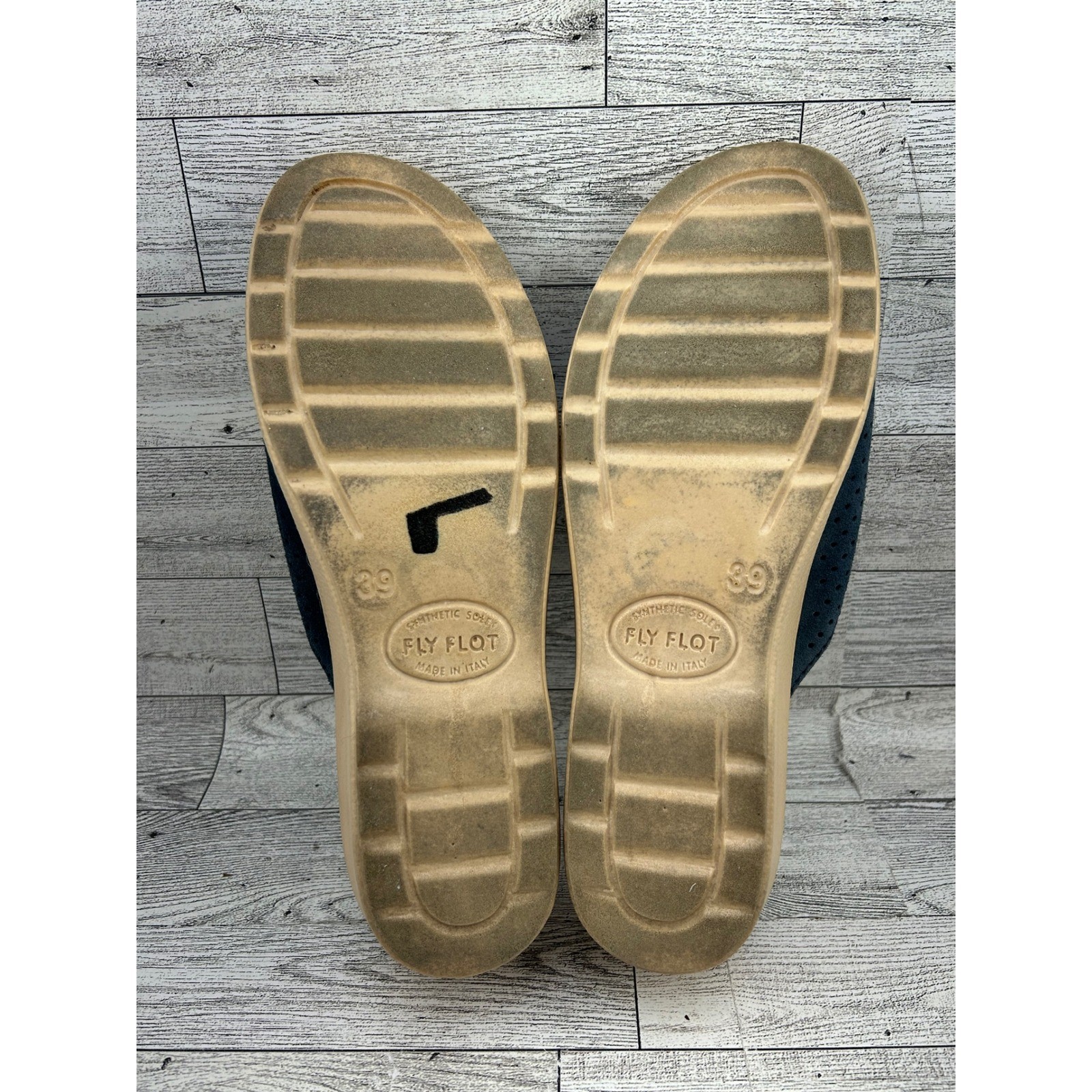 FLY FLOT Women Navy Blue Leather Perforated Slide Sandals Comfort Sz EU 39 US 8