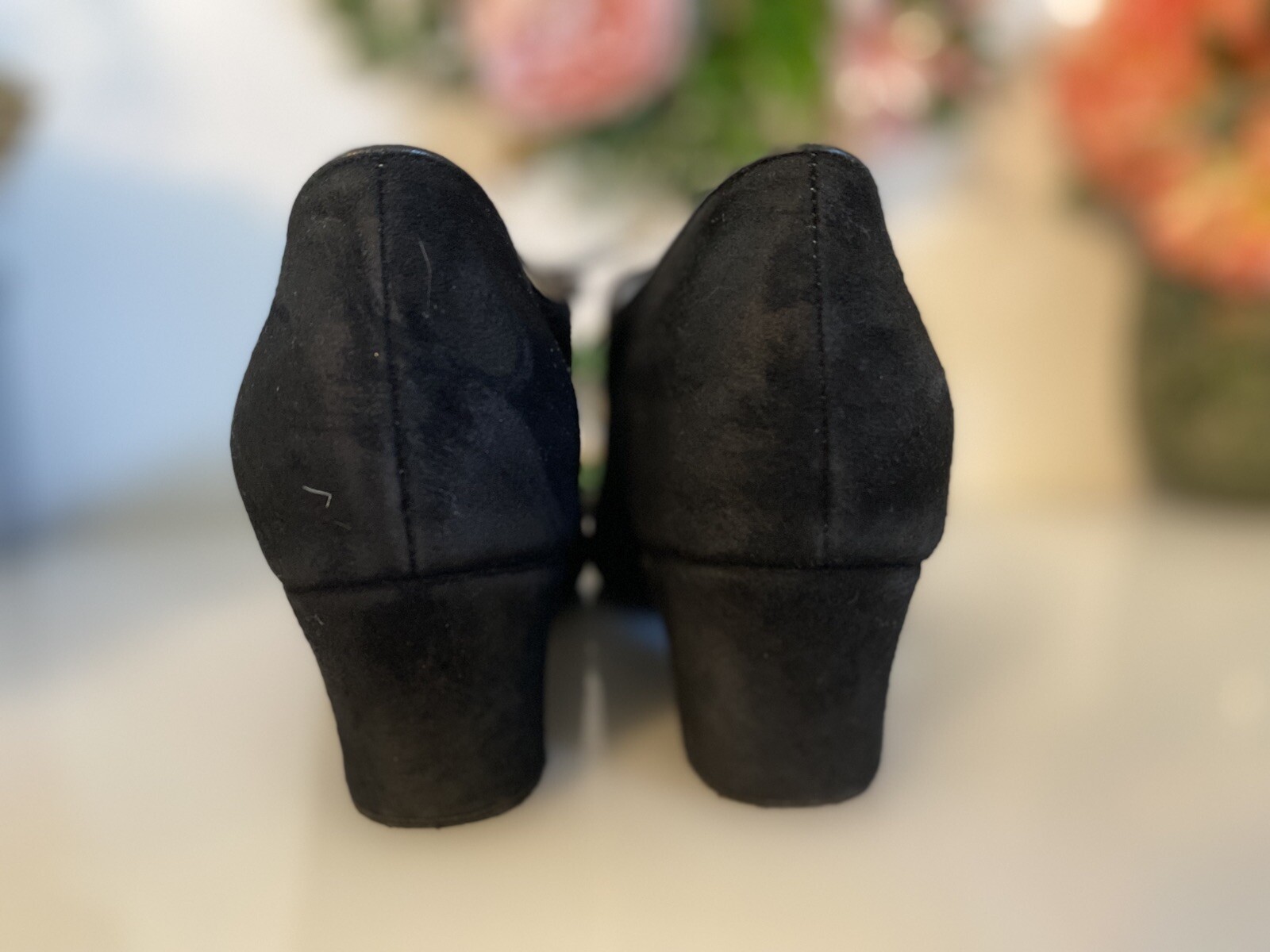 Vintage Celebrity Suede Handmade In USA Black Lace Up Heel Shoes Women Size 7.5