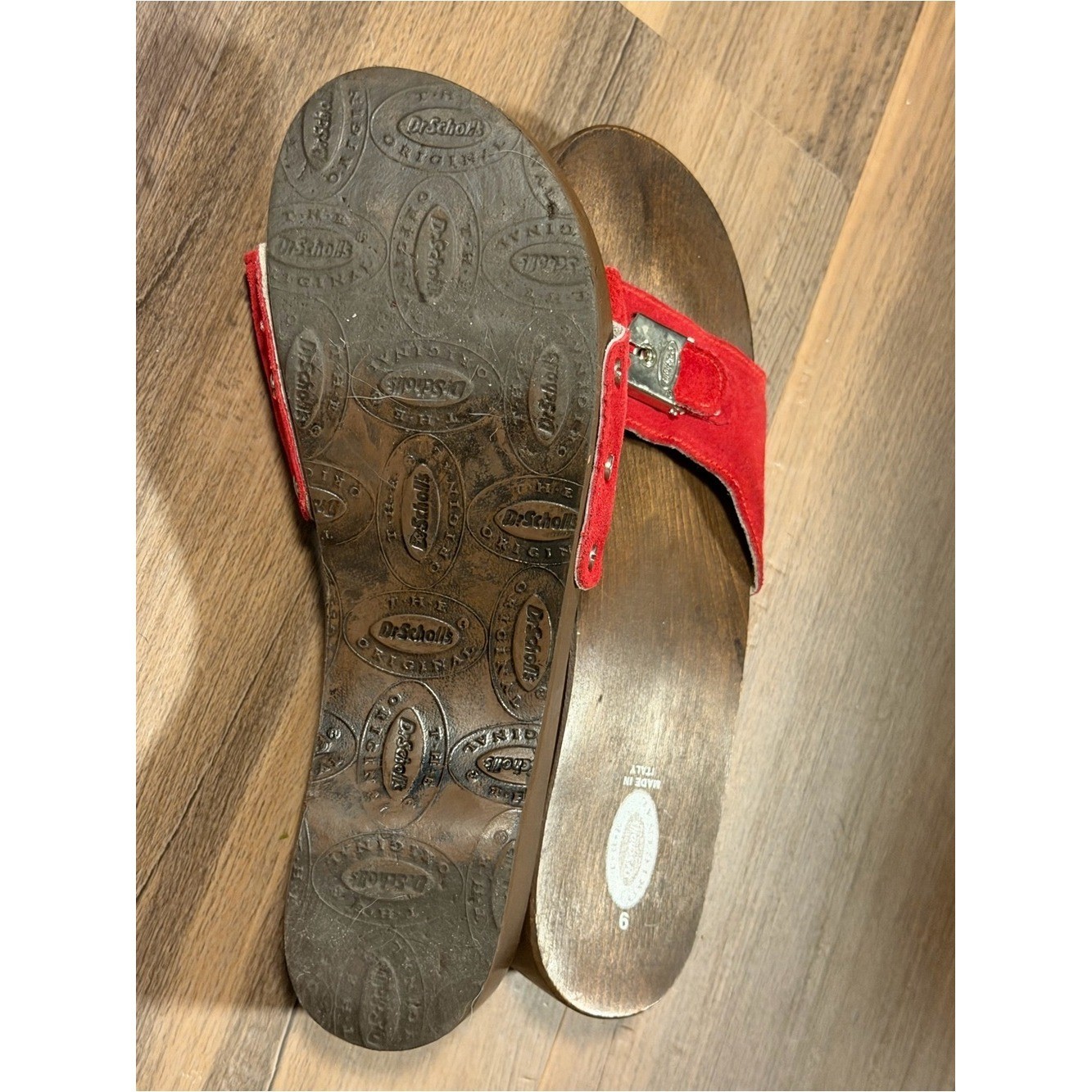 Dr. Scholl’s Original Exercise Sandals Red Suede Wood Size 9 Made in Italy