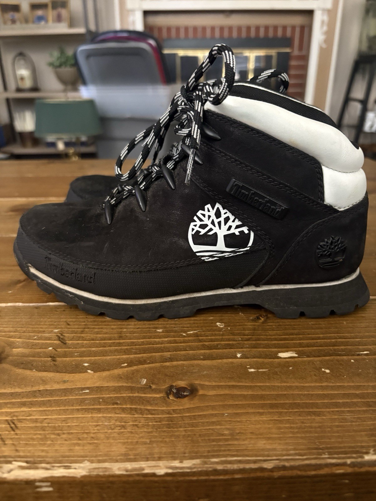 Timberland Euro Sprint Mid Hiker Boots For Women Black White Size 7.5