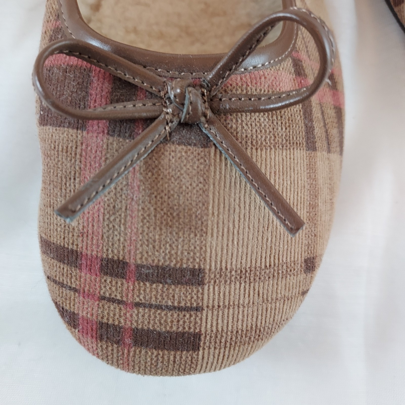 Route 66 Slip On Flats Ladies Size 11 Shoes Corduroy Plaid w Fleece Lining Bow