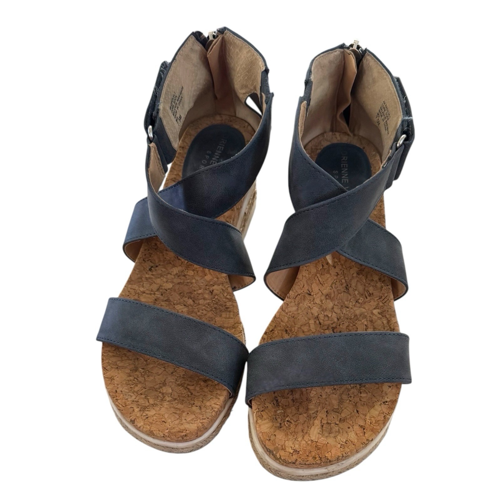 ADRIENNE VITTADINI ~Size 7.5~ Cecilia-1 Sporty Wedge Faux Leather Blue Sandals