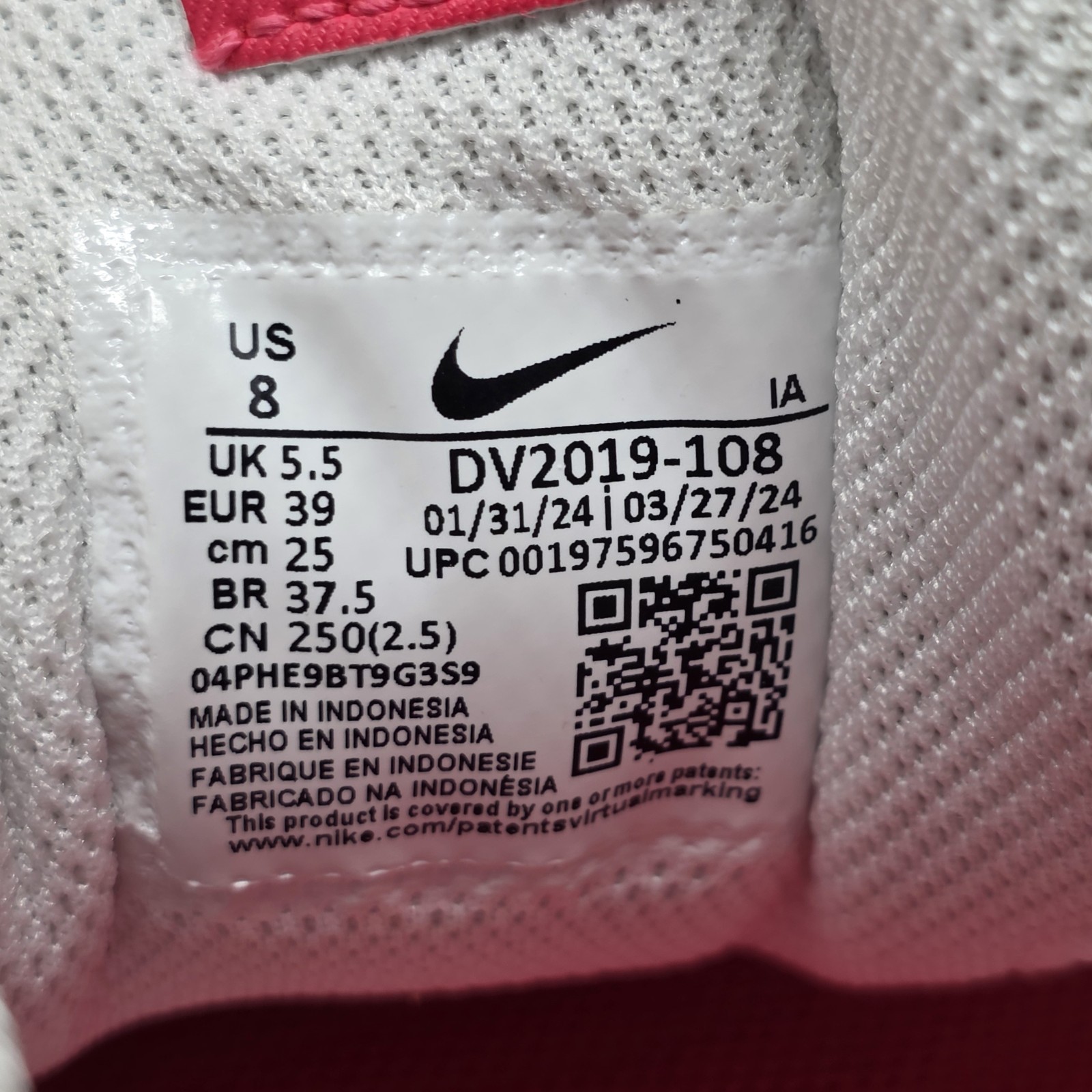 Nike Court Vapor Lite 2 HC Tennis Shoes White/ PinkWomen’s Size 8 DV2019-108 New