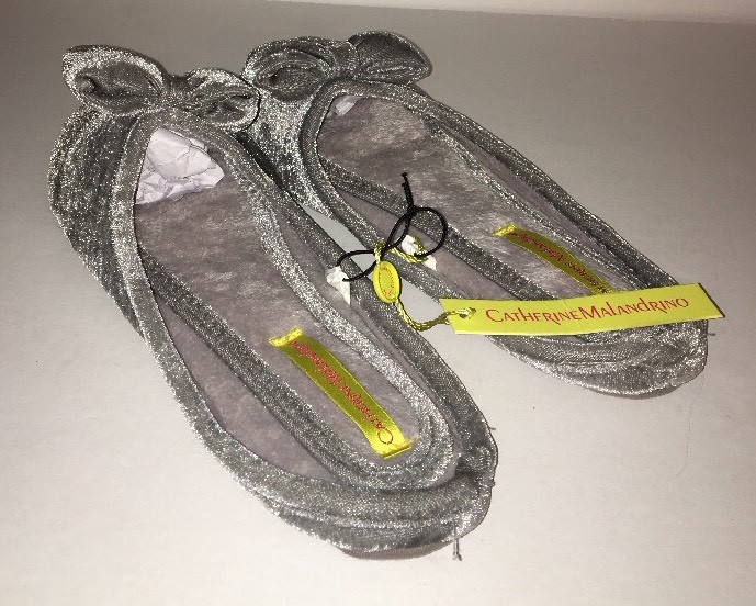 Women’s Slippers House Catherine Malandrino Size9-10 Large Velvet Gray W Bow Tie