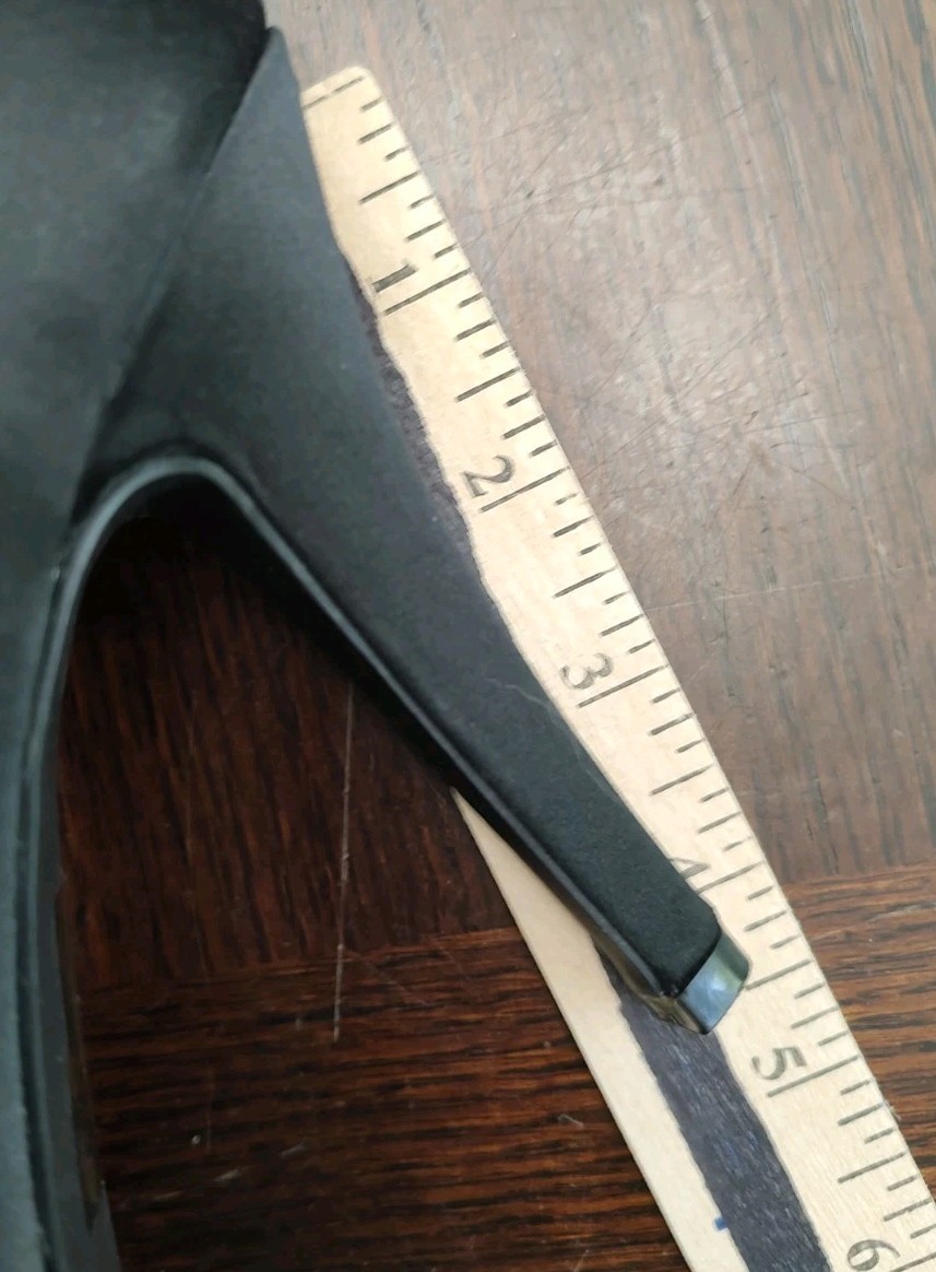 David’s Bridal Izzie Black Satin Peep-toe heels Rhinestone-emb Bow D’Orsay Style
