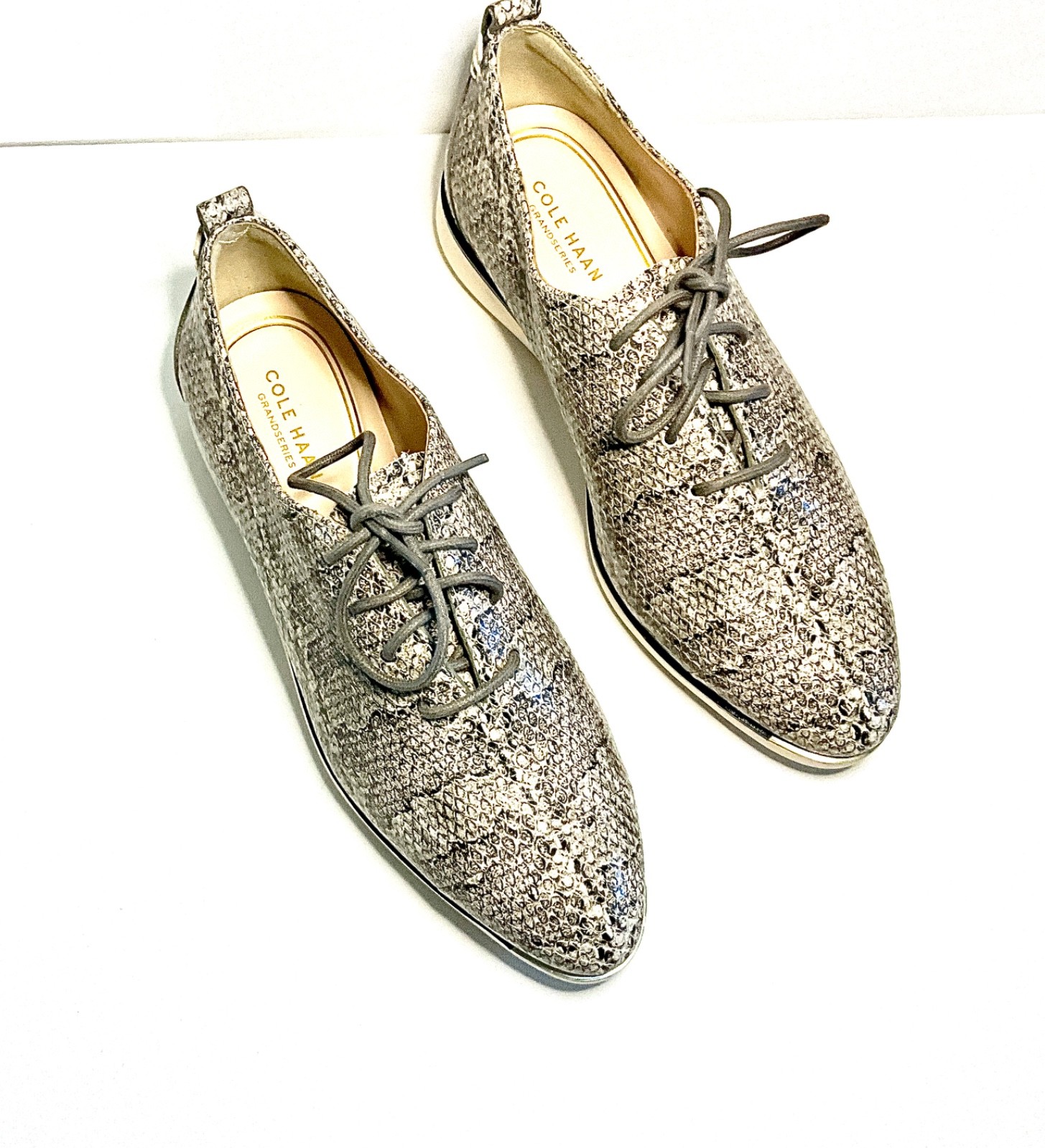 © Cole Haan NWT Oxford Flats Women’s 6B Narrow Snake Print Gold Cap Toe Shoes