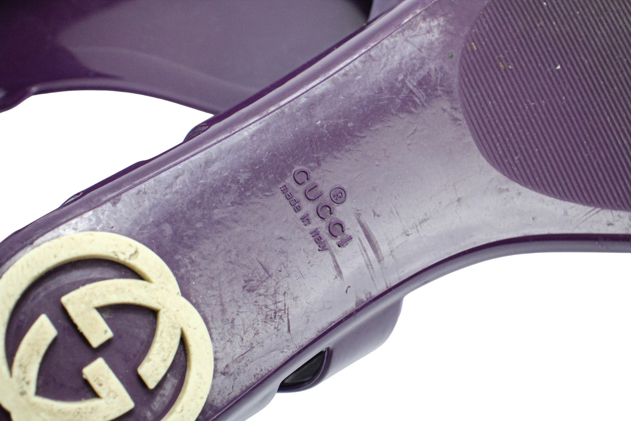 Gucci Shoes Womens (EU) 36 Flat Open Toe Rubber Slip On Sandals Purple Logo