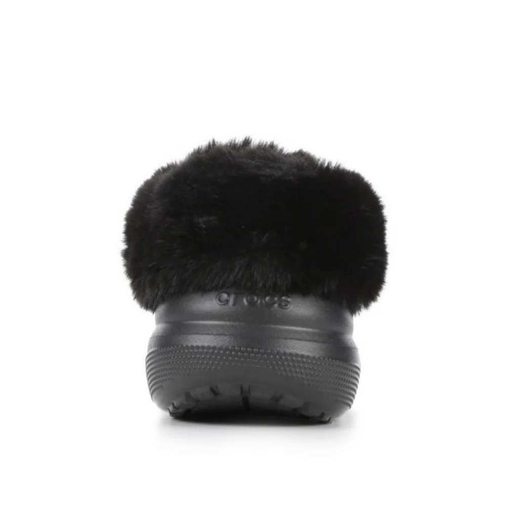 Crocs Furever Crush Black Faux Fur Platform Clogs Slip On women 6/men 4