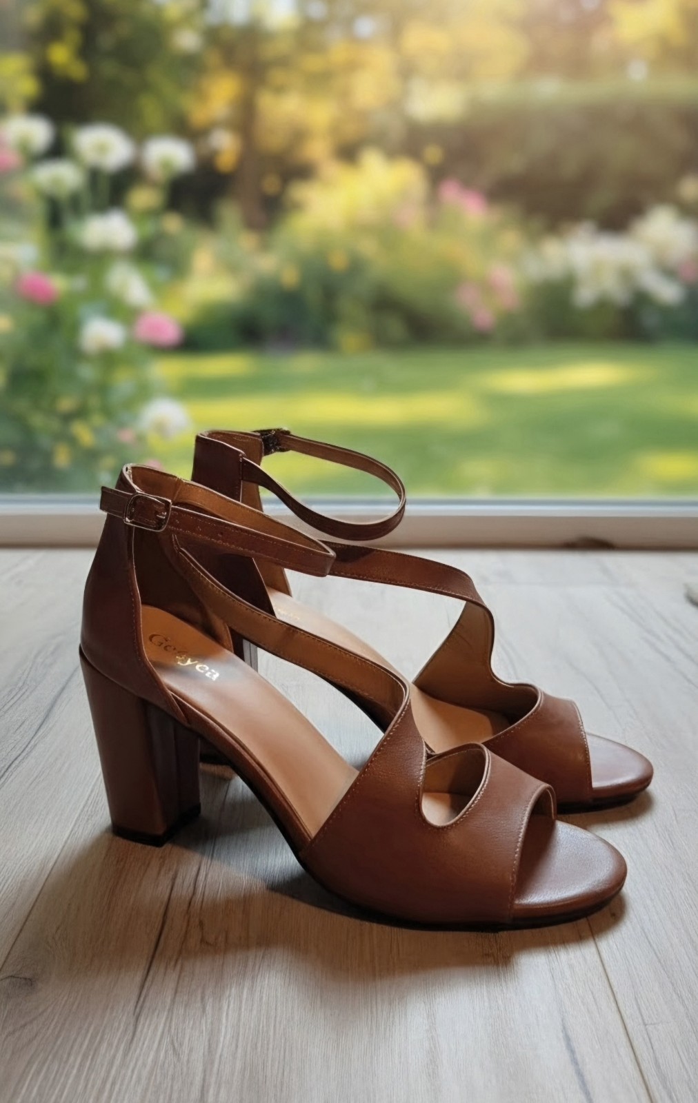 Women’s Chunky Heel Brown Ankle Strap Sandals Sz 8