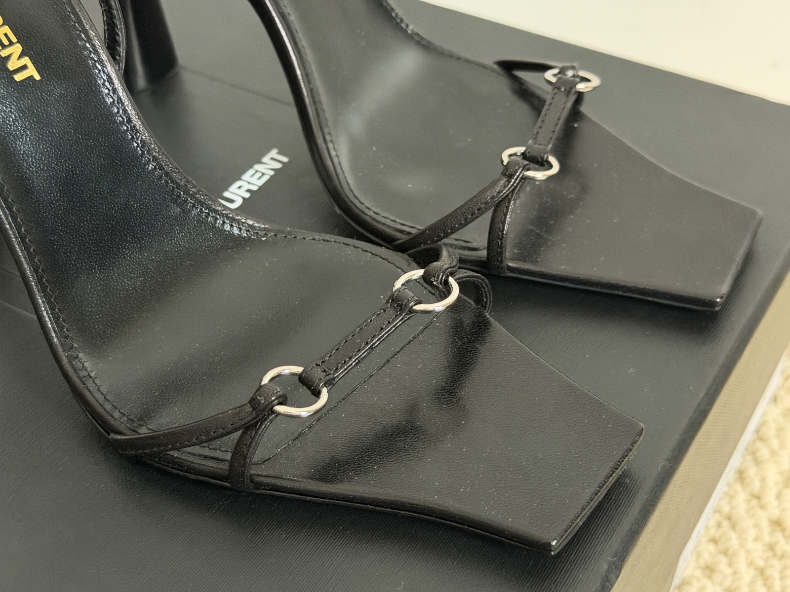 NIB Saint Laurent YSL Nova Black Leather Ring Strappy Sandals Pumps 36.5 $1495
