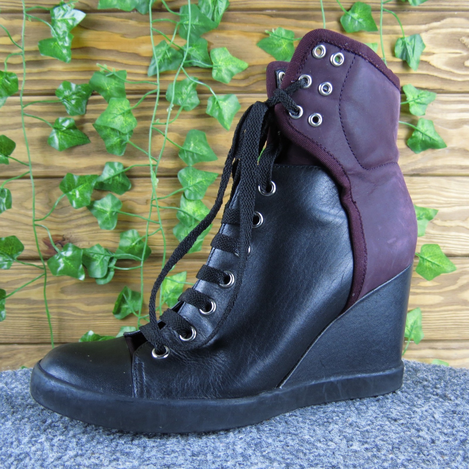 See By Chloe Women’s 38 Black Leather Wedge Sneaker Boots High Top Designer