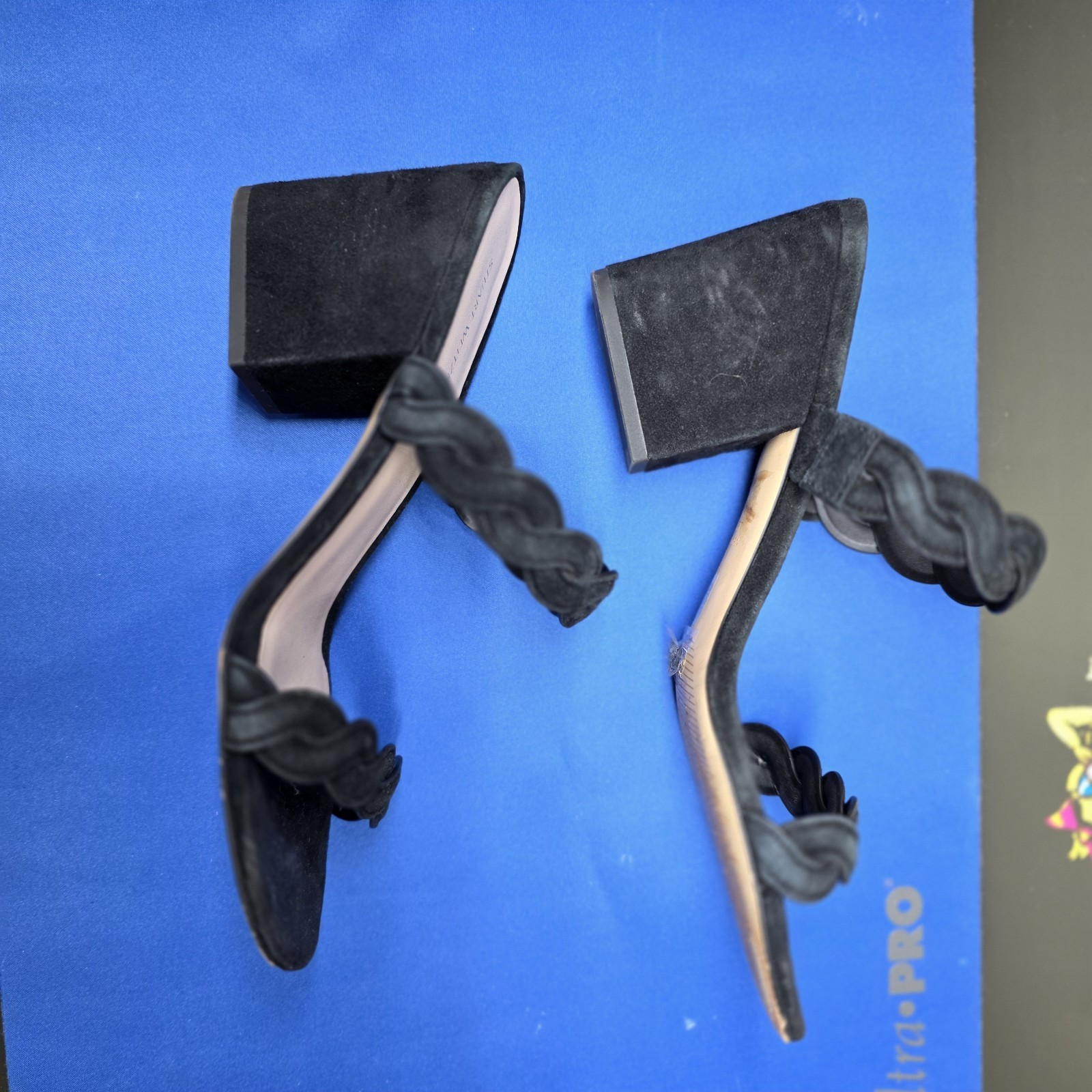 Stuart Weitzman Twistie Block 75 Suede Sandal 3 in Black Slide Size 8 Chunky