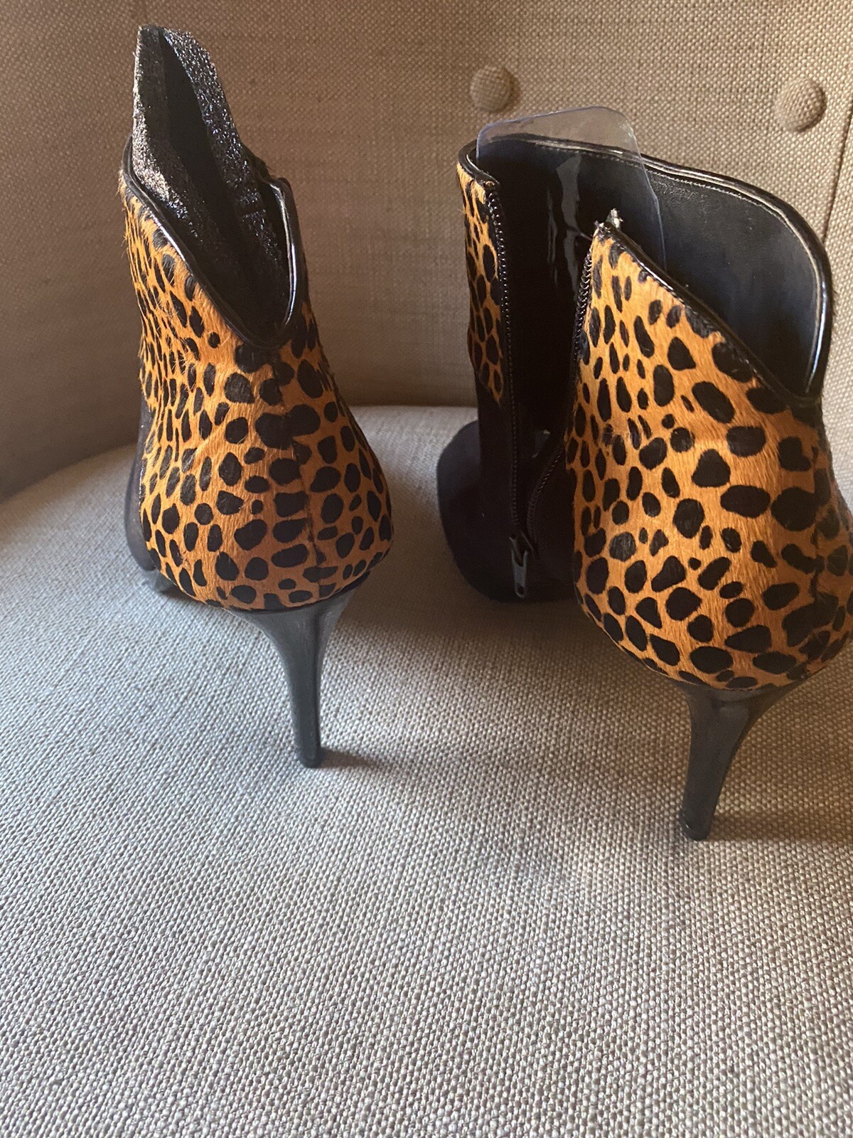 Nine West Open Toe 3.5 in. Black Suede Leopard Skin Bootie Pumps – Size 11 NIB