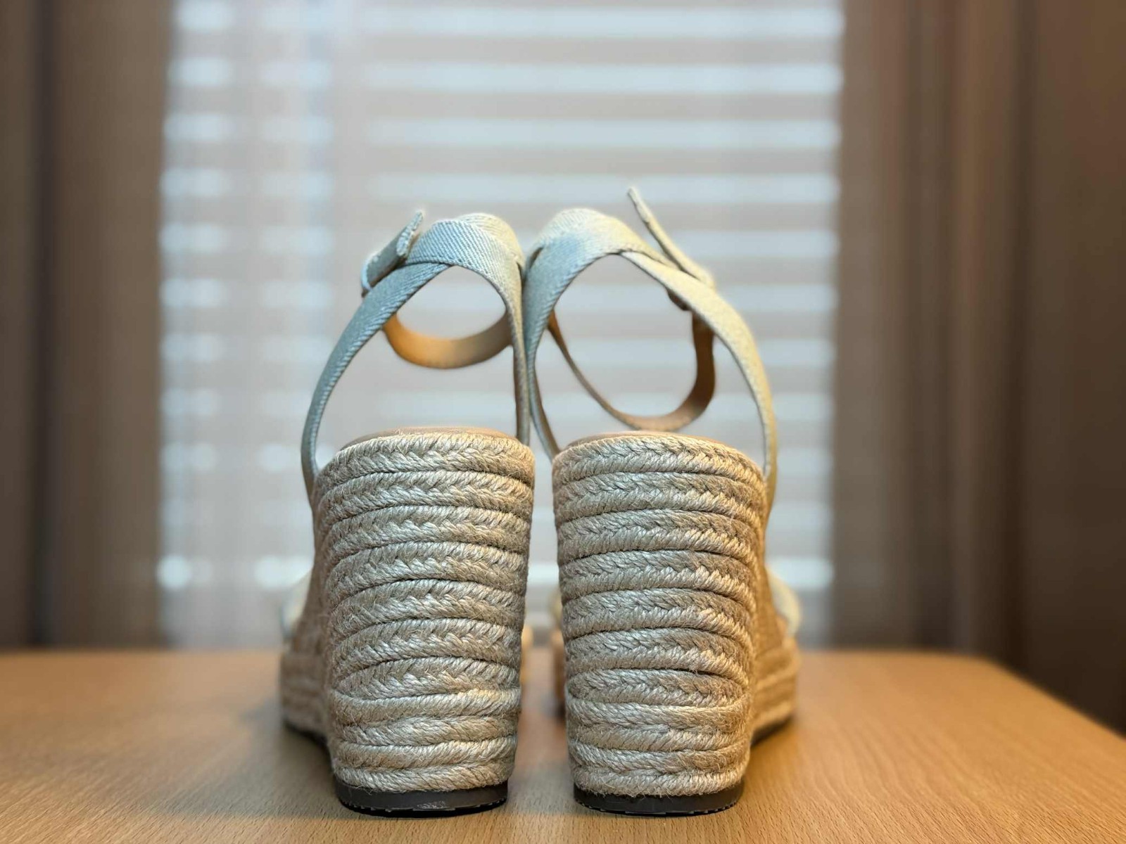 Women’s Padded Light Blue Denim Wedge Espadrille Platform Sandals 9 M