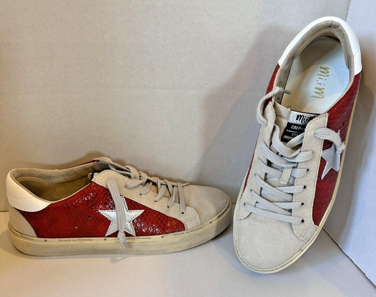 Mi.iM Sadie Rubber Sole Lace-up Leather Star Sneakers in red 8.5