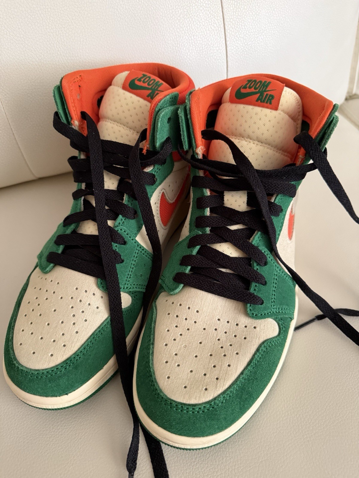 Jordan Air Jordan 1 High Top Colorblock Lace-Up Sneaker Green/White/Orange