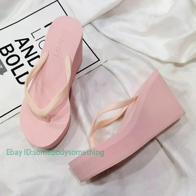 Womens Wedges Flip Flops Summer High Heels Sandals Platform Slippers Solid Shoes