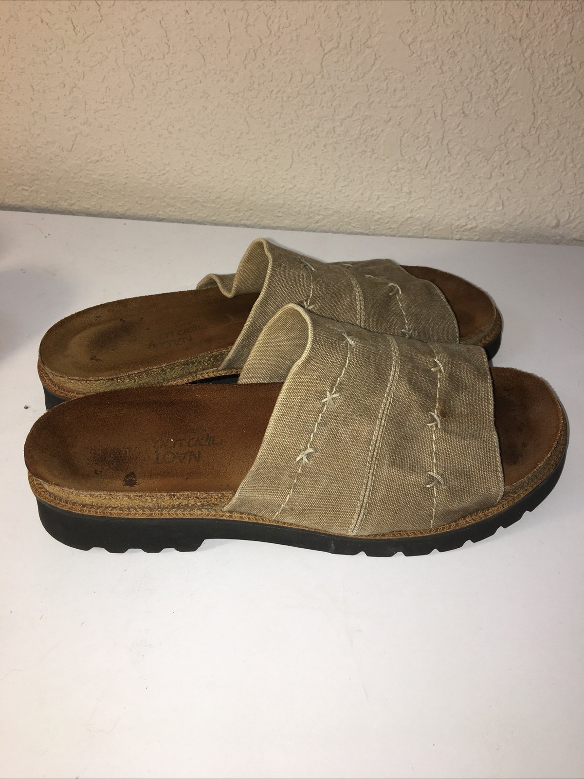 NAOT Tan Sandals Women’s 39 slides slip on 8.5 US
