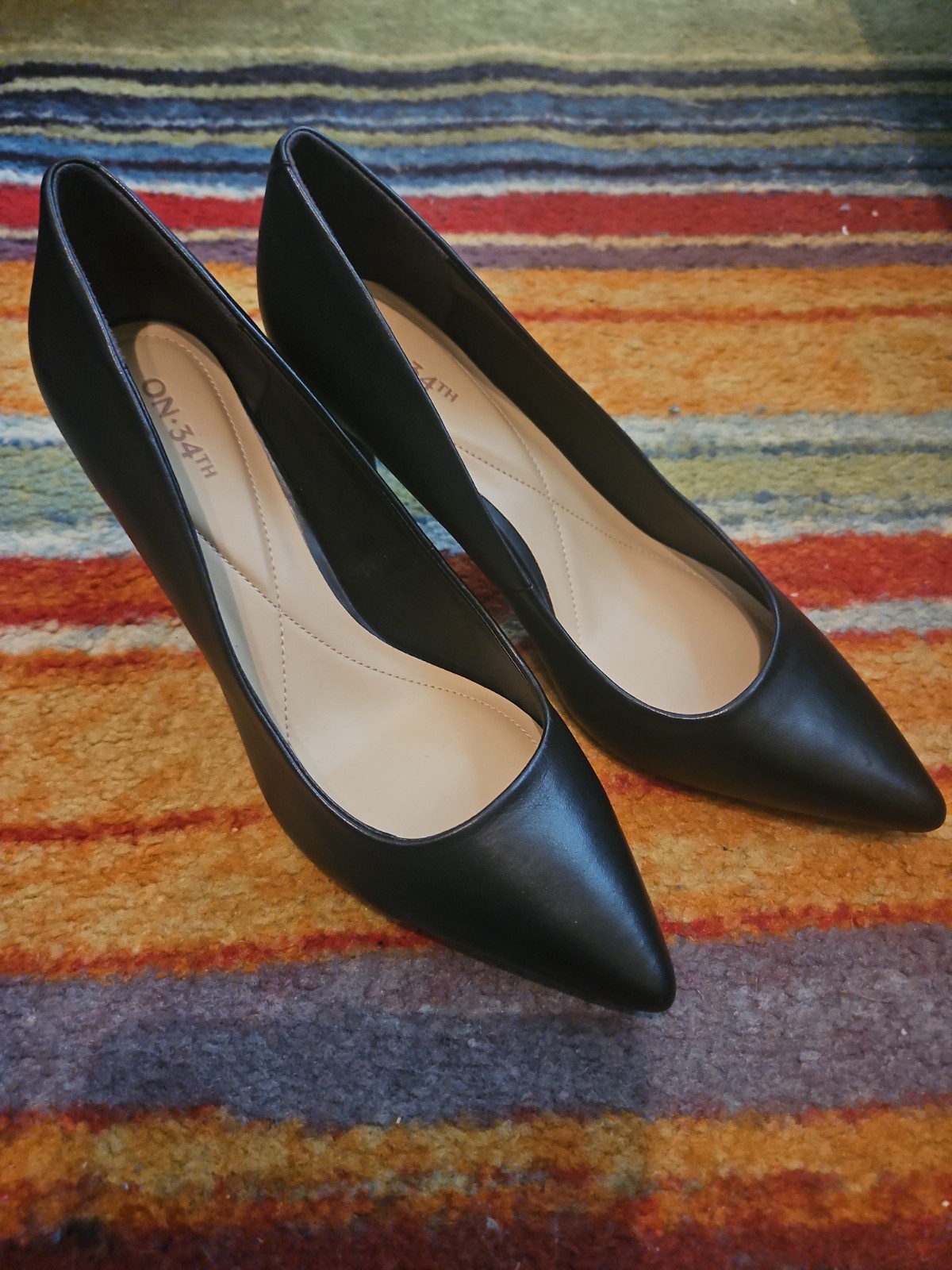 On 34th Women’s 9.5 Black Faux Leather Pointed Toe Slip-On Pump Heels New