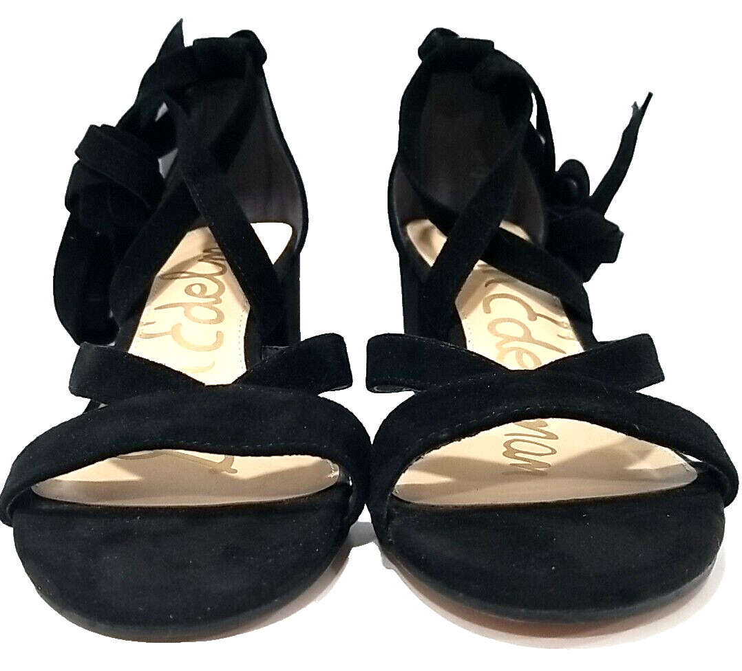 Sam Edelman Sheri Sandals Womens 7½ M Black Suede Leather Strappy Block Heel