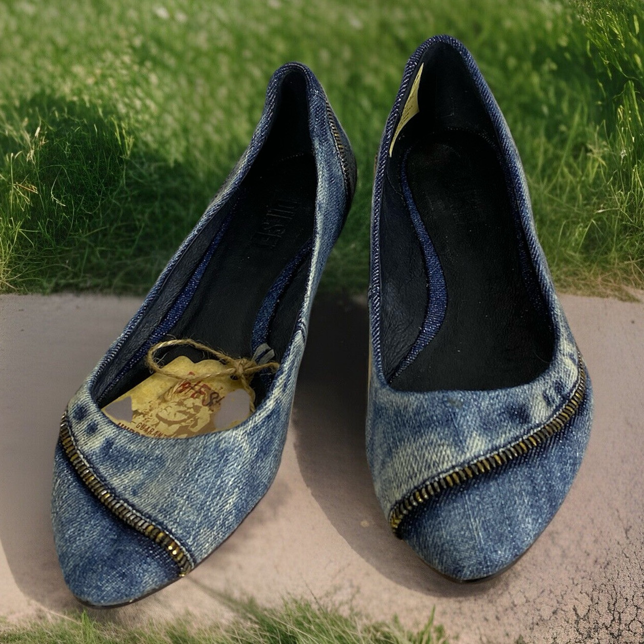 NWOT Diesel FALKY Women 7.5US Denim Blue Luxury Stylish Modern Ballet Shoes