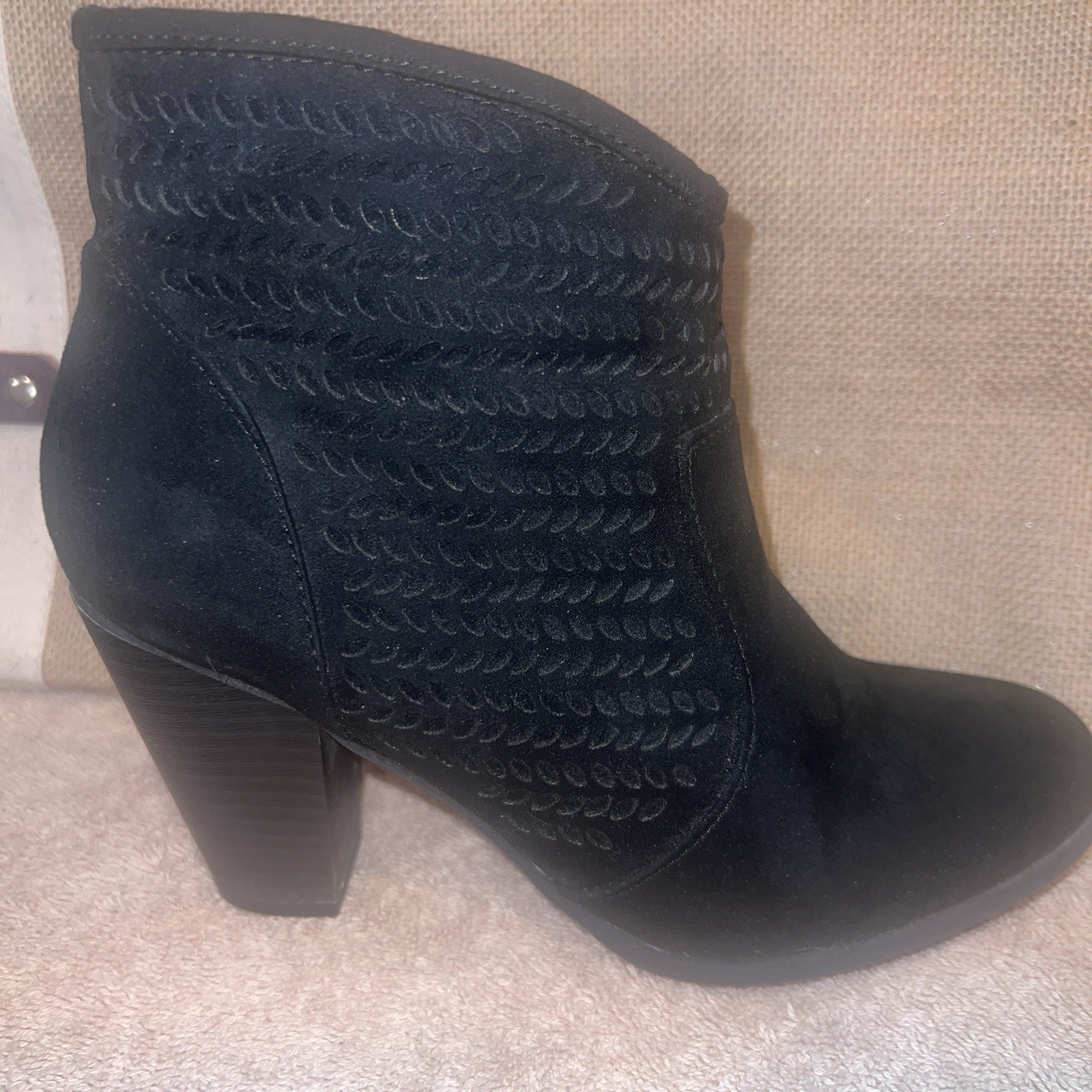 A.N.A. Ana Anita Ankle Boots Side Zip 8.5 M Black Block Heel Festival