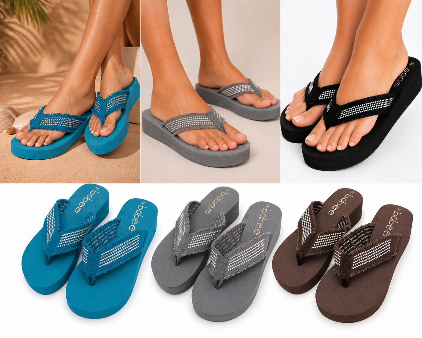 Women’s Platform Flip Flop Sandals – Rhinestone Strap | Comfort Foam Sole