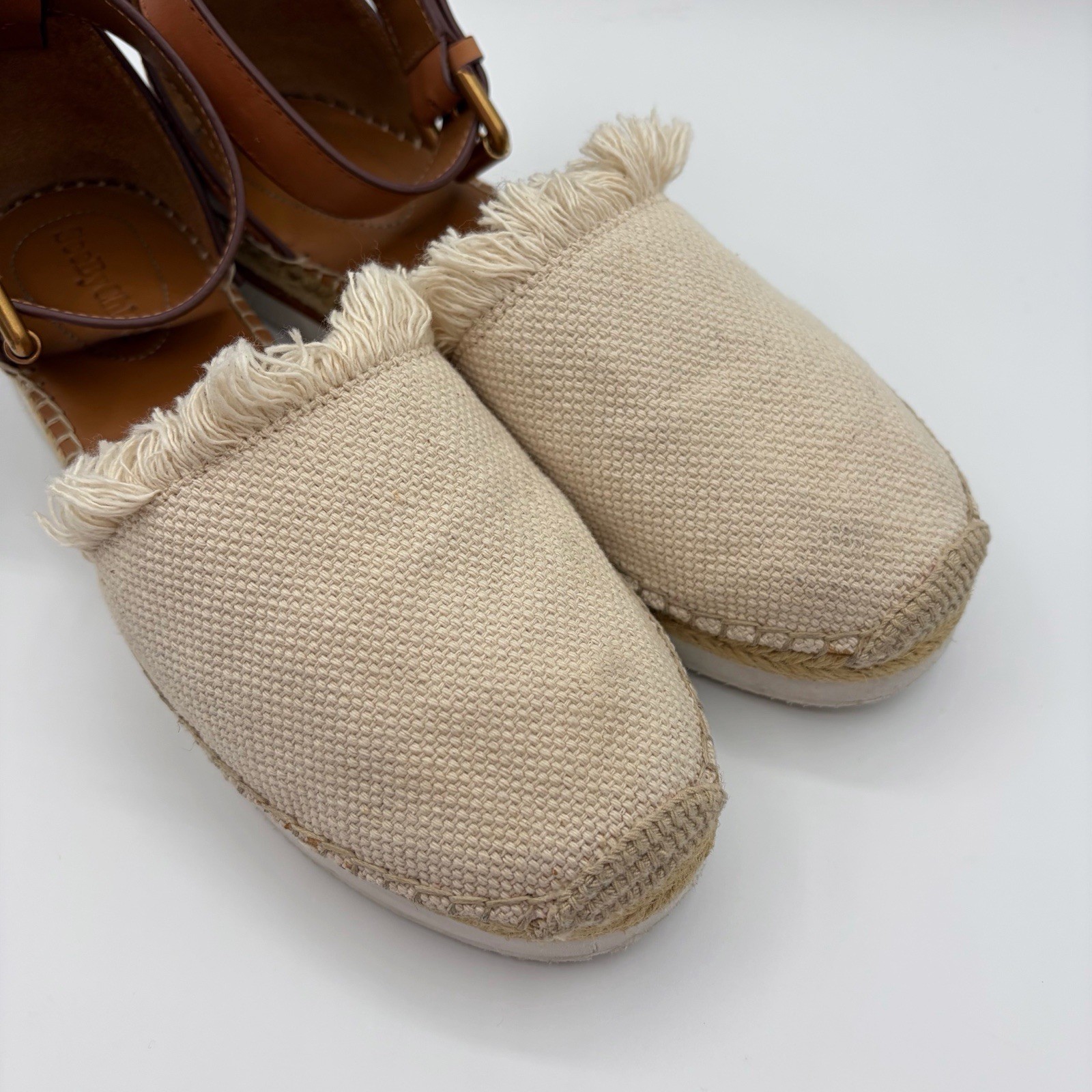 See by Chloe Glyn Espadrille Shoe Natural Tan Fringe Leather Calfskin 7.5 EU 38