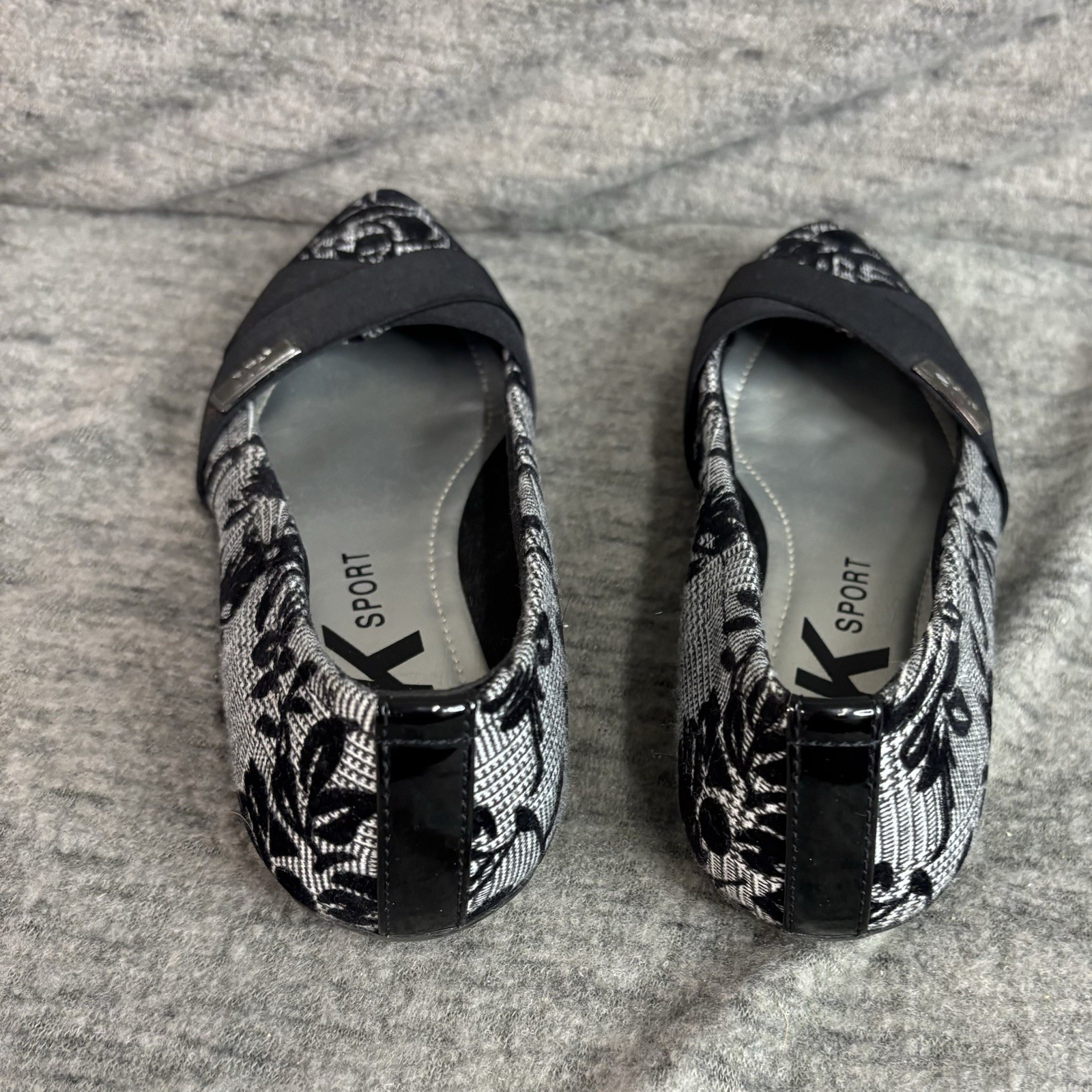 Anne Klein AK Sport Flats Shoe 6M Houndstooth with Velvet burnout Dressy Office