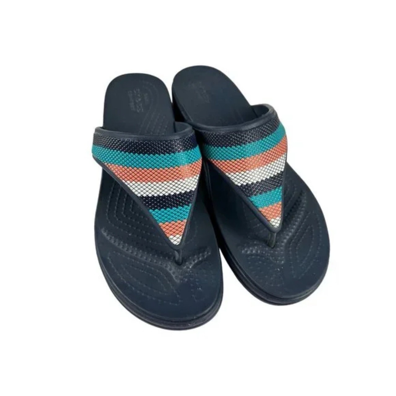 Crocs Monterey Beaded Stripe Wedge Flip Flop Sandal Navy Blue US 6/EU 36-37/UK 4