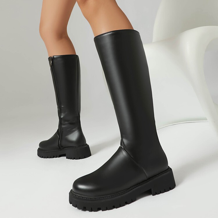 Women’s Faux Leather Mid Calf Knee High Boots Knight Riding Club Western Shoes