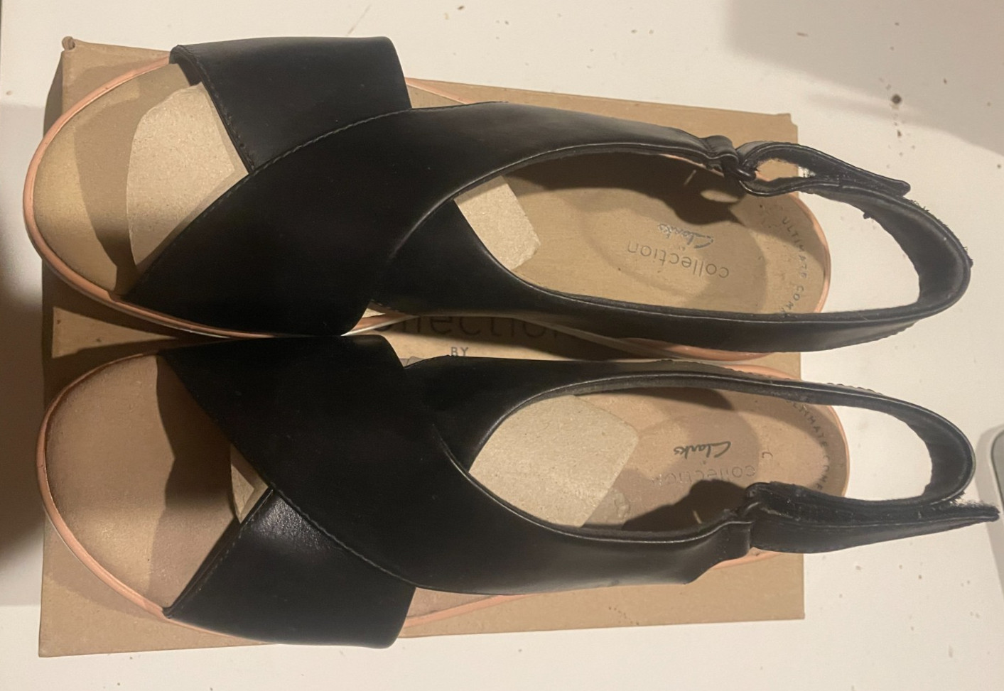 Clarks Jillian Jewel Black Leather Wedge Sandals Women’s 9M Slingback w/ Box