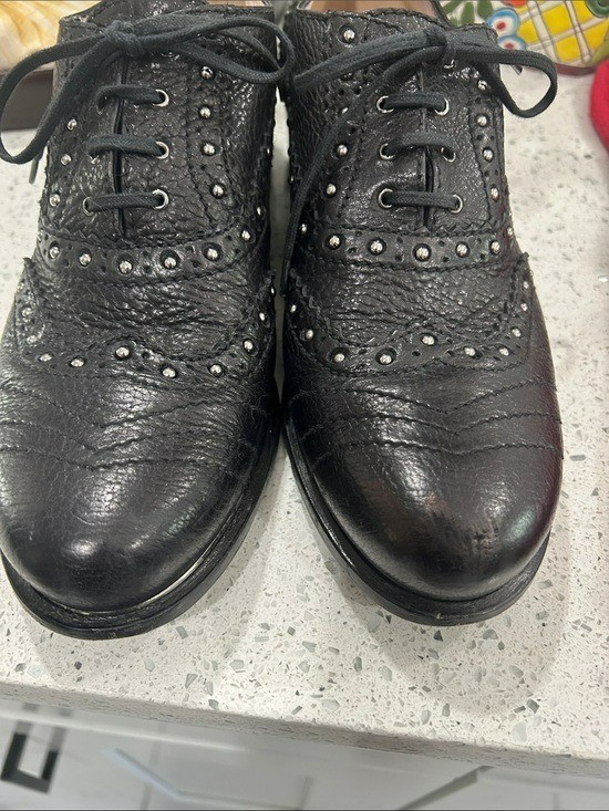 Miu Miu Prada Designer Black Studded Leather Lace Up Oxfords – Size 40/US 10