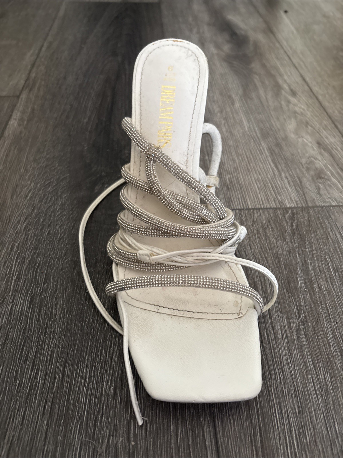White Heels Fashion Nova Women’s Size US 9 with wrap up ankle straps
