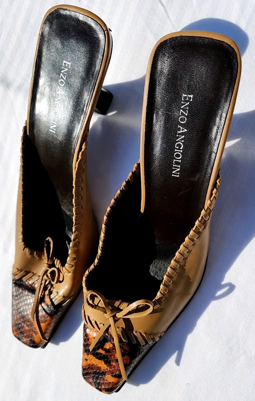 Enzo Angiolin Leather Snake Square Toe Stiletto Heels Brazil Size 9M