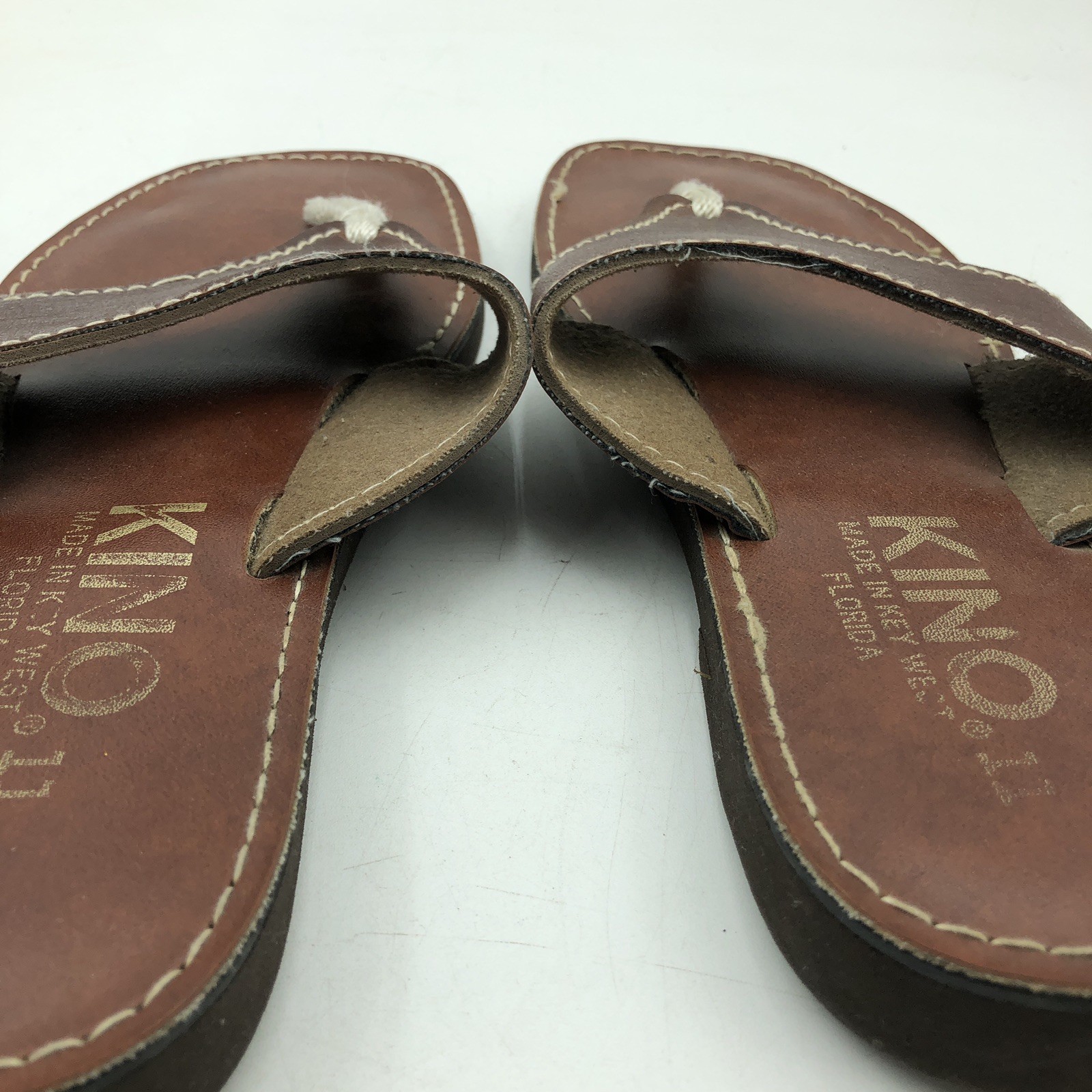 Kino Women’s Leather Sandals Flip Flop Key West Florida Brown Size 11