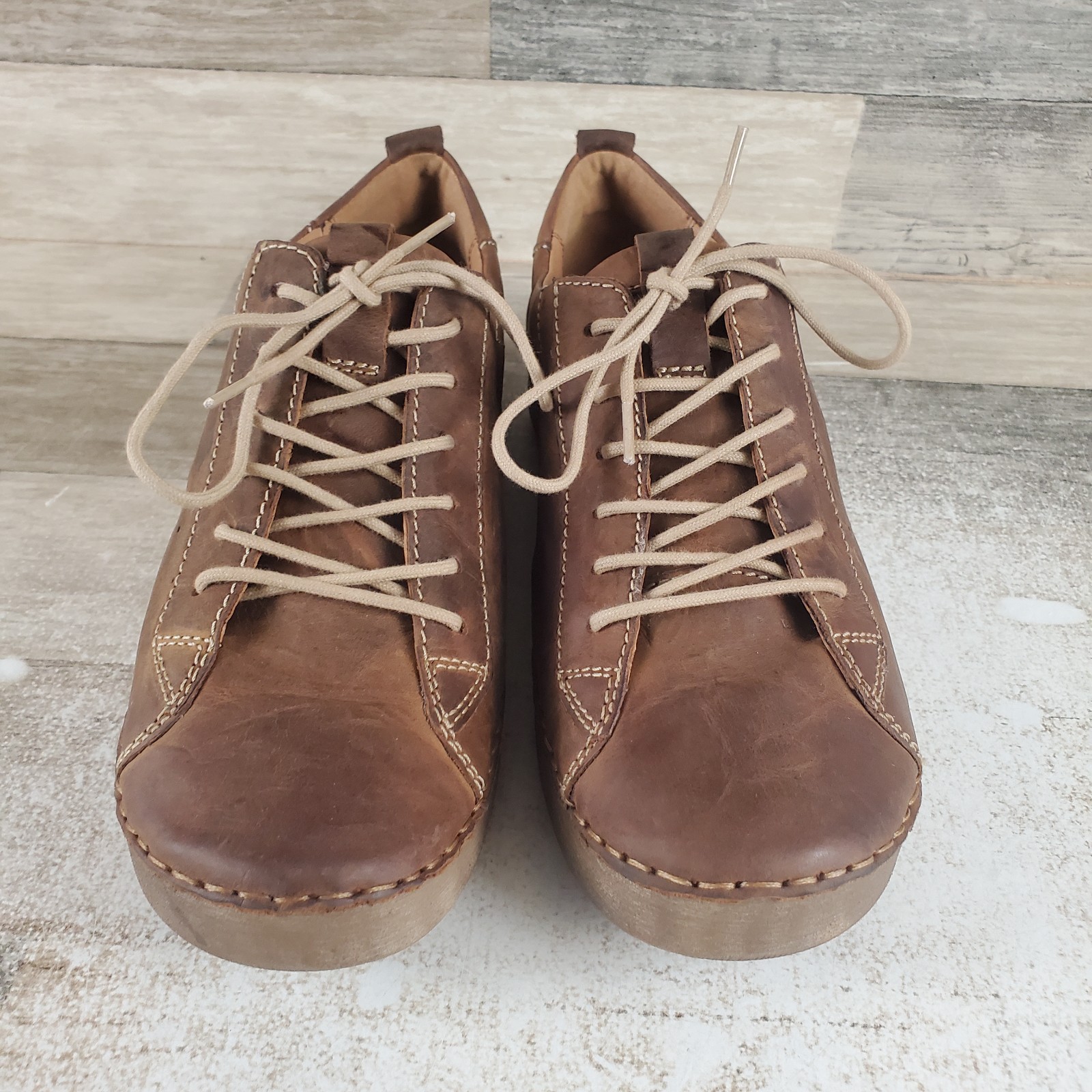Josef Seibel Fergey 56 Womens Shoes Sz 9.5 Brandy Leather Lace Up Round Toe