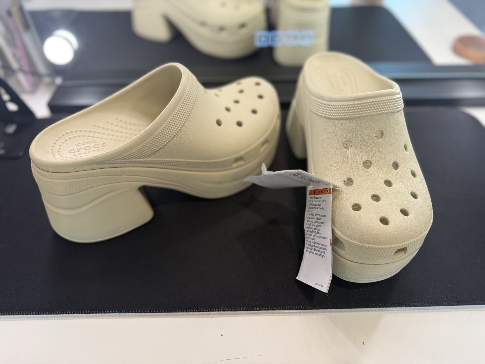 CROCS Siren Clogs Platform Mules Block High Heels Slip-on Bone Ivory EVA Size 10